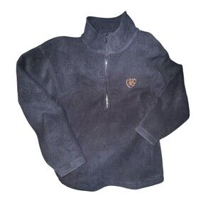 Ariat Mens Black Pullover 1/4 Zip Embroidered Logo Fleece Sweatshirt Sz Large